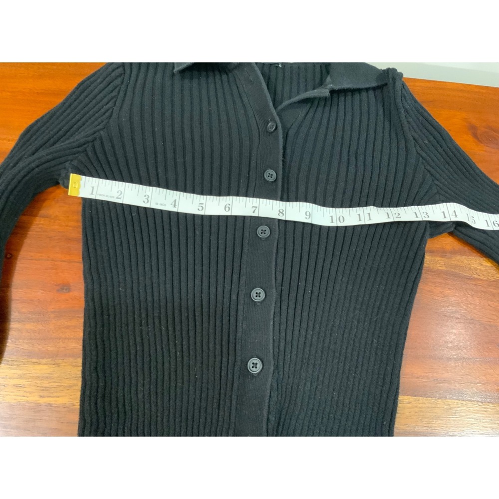 Brandy Melville Black Ribbed Button Down Collared Cardigan Sweater Cropped Slim - Picture 4 of 10
